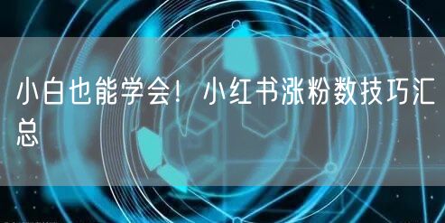 小白也能学会！小红书涨粉数技巧汇总